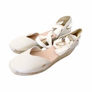 Viscata Cream Gava Canvas Espadrille Lace Up Wedges Sz 10